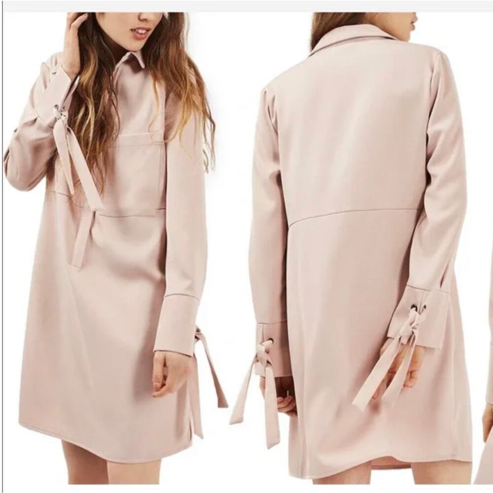 Women’s Topshop Tie Cuff Shirtdress ~ Blush ~ 2